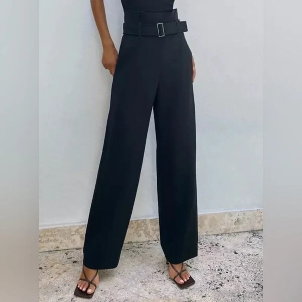 Aritzia Babaton Power Pant Paper Bag Belted Trousers Black